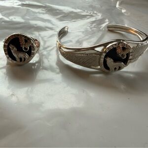 Native American Silver and Black Wolf Jewelry Set